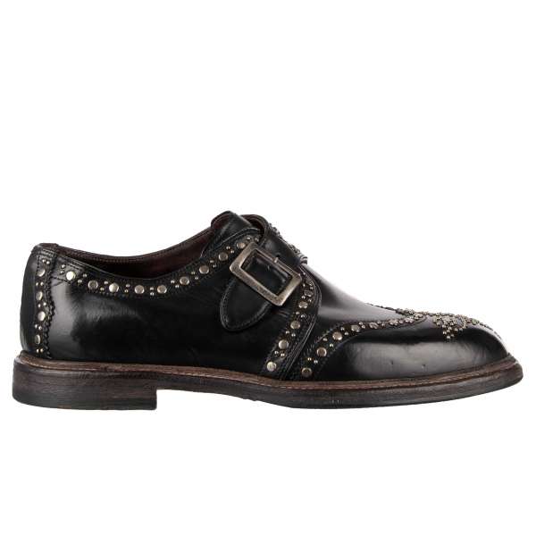 Studded leather derby shoes MARSALA with buckle closure in black by DOLCE & GABBANA