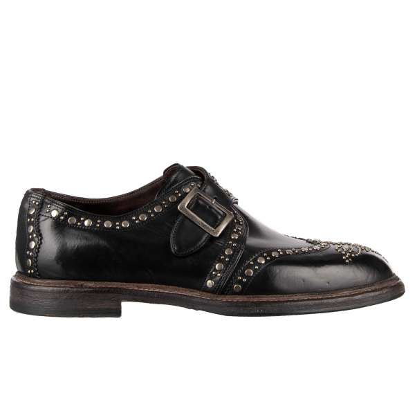 Derby Schuhe MARSALA  aus Kalbsleder mit Nieten und Schnalle in Schwarz von DOLCE & GABBANA