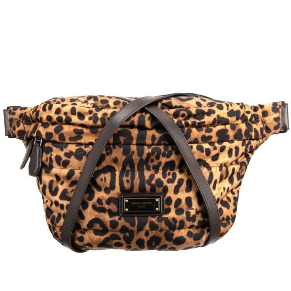Leopard print padded Nylon Crossbody Bag / Waist Bag / Pouch with DG metal logo plate by DOLCE & GABBANA