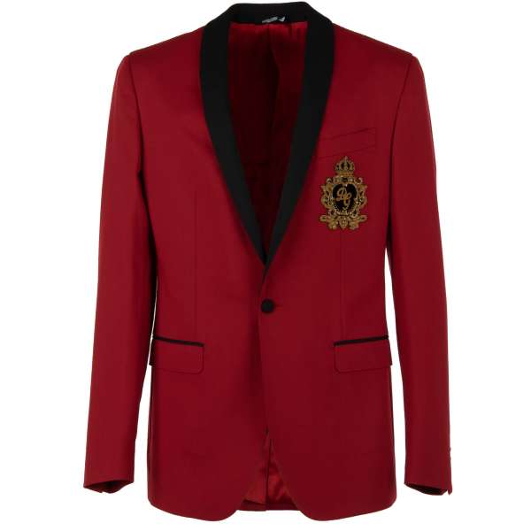 Sakko / Blazer NAPOLI aus Schurwolle Mischung mit Krone DG Logo Perlen und Metallfasern Stickerei in Rot und Schwarz von DOLCE & GABBANA