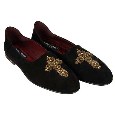 Pearl Cross Logo Suede Loafer SULTANO Black Gold