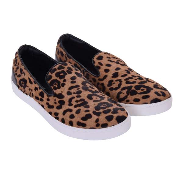 Slip-On Sneaker Schuhe LONDON aus Fell mit Leopard Print und Logo von DOLCE & GABBANA