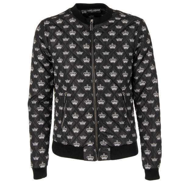 Quilted Crowns printed bomber jacket with knit and leather details and zip pockets by DOLCE & GABBANA