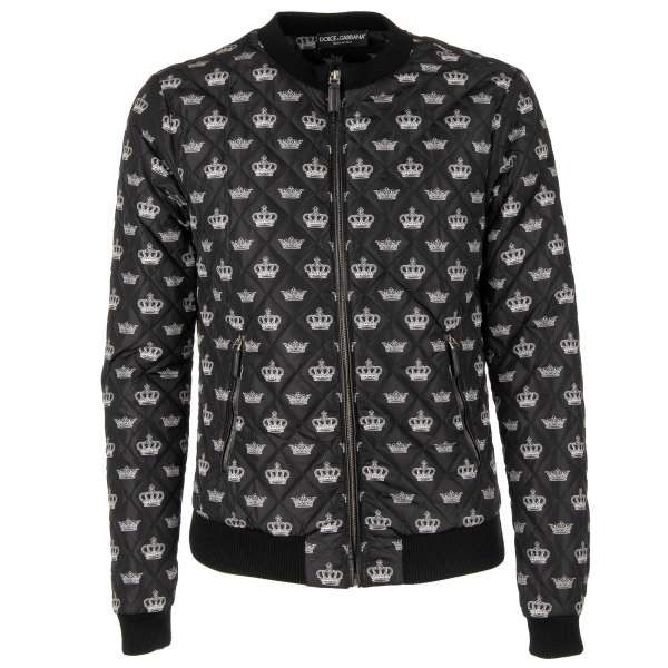 Gesteppte Bomberjacke mit Kronen Print und Strick- und Leder Details von DOLCE & GABBANA