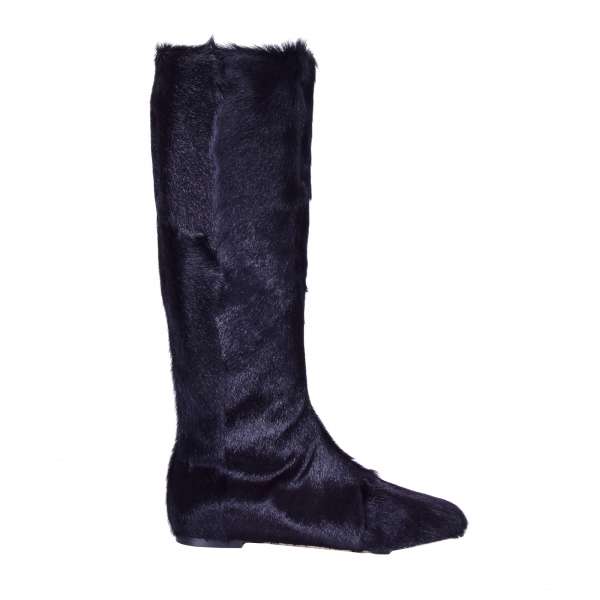 Flat knee-high Gazelle Fur and Nappa Leather Boots with zip fastening by DOLCE & GABBANA