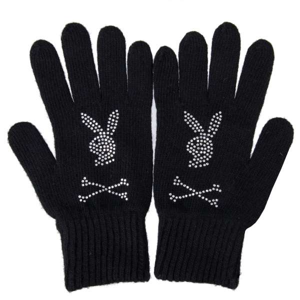 Gestrickte Handschuhe aus Wolle und Kaschmir Mischung mit Bunny Skull Logo aus Strass von PHILIPP PLEIN x PLAYBOY