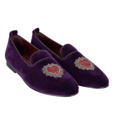 Samt Loafer Schuhe YOUNG POPE mit Herz Logo Stickerei Lila 