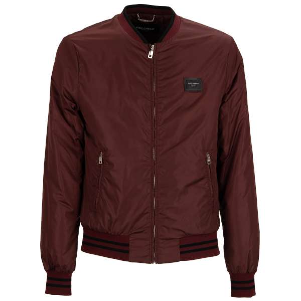 Nylon bomber jacket with knitted details, DG logo plate, zip closure and zip pockets by DOLCE & GABBANA