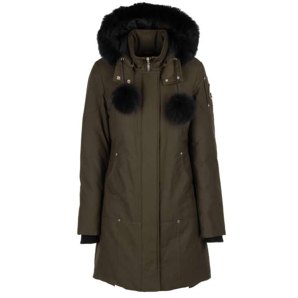 STIRLING Hooded with Fur and Goose down Parka Jacket in khaki and black by MOOSE KNUCKLES