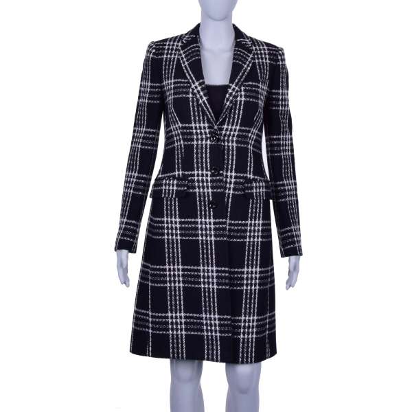 Langer Mantel aus Wolle mit Karo-Muster in Schwarz von DOLCE & GABBANA Black Label