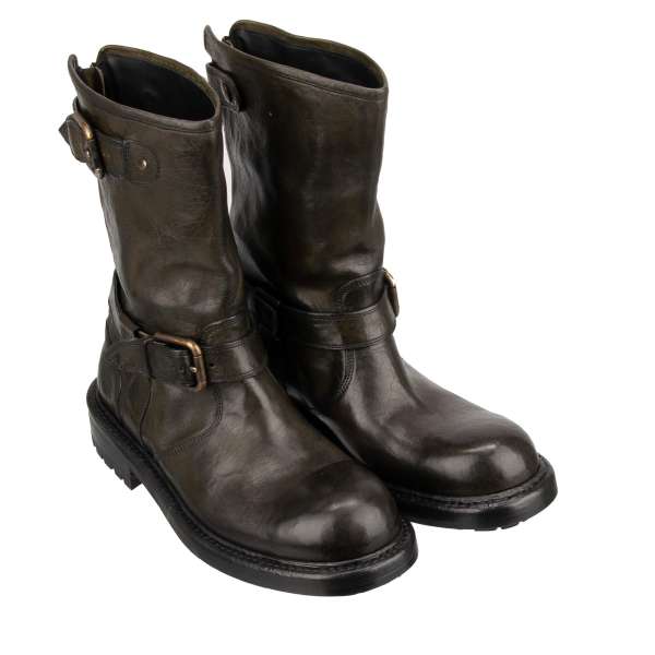 Suede Ankle Boots BERNINI with metal buckles and zip closure in black by DOLCE & GABBANA 