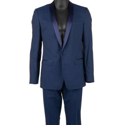 Light Virgin Wool Silk Shawl Lapel Suit GOLD Blue