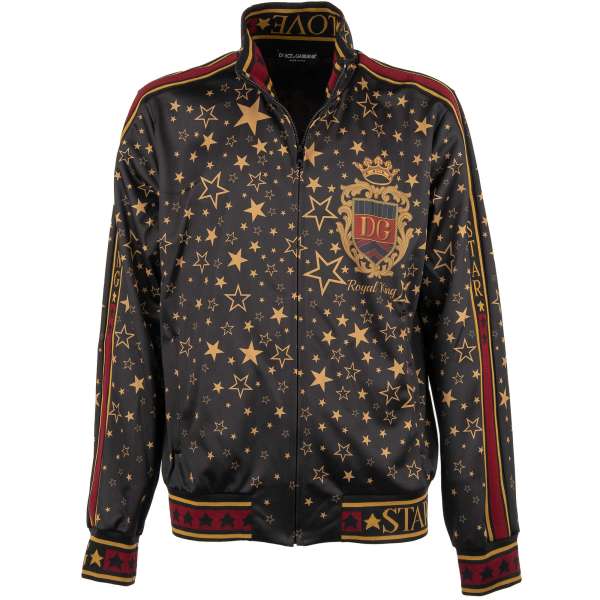 Lightweight track jacket DG KING with stars, heraldry and logo print, knitted details and zip pockets by DOLCE & GABBANA