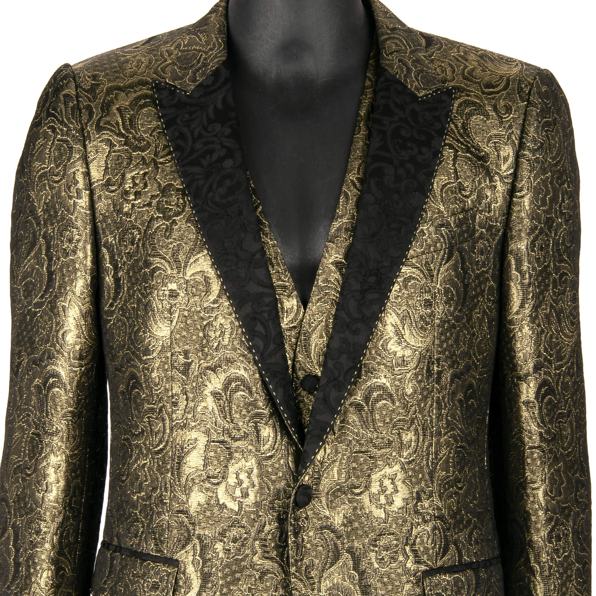 Baroque Jacquard Suit Blazer Jacket Waistcoat Pants Gold Black 50 M L