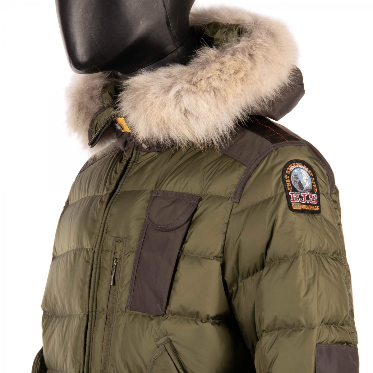 Parajumpers Ski Down Jacket SKIMASTER with Fur Hood and Pockets Military Green FASHION ROOMS