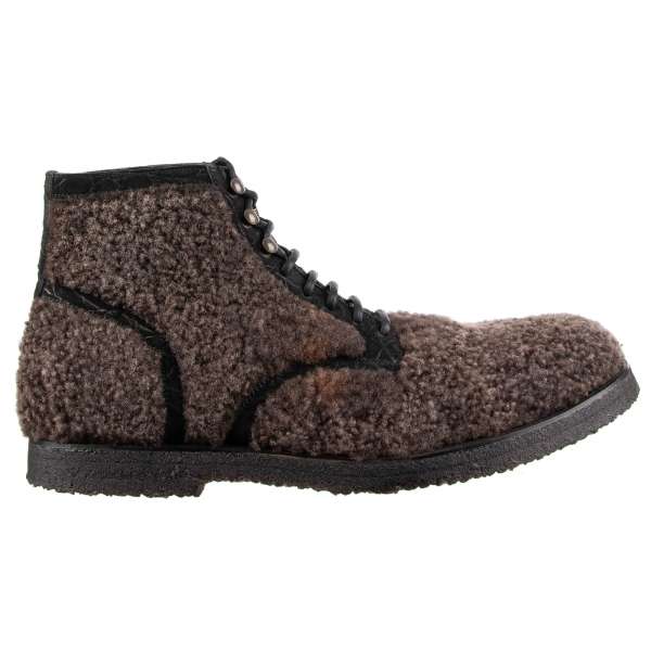 Ankle Boots SIRACUSA made of sheep fur and crocodile leather details with lace up closure by DOLCE & GABBANA