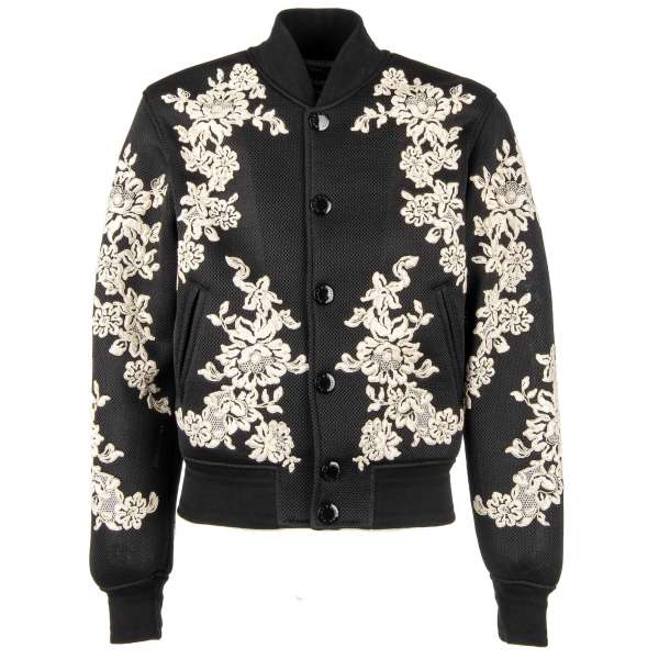 Perforierte Bomberjacke mit Blumen Stickerei und Druckknopf-Verschluss von DOLCE & GABBANA