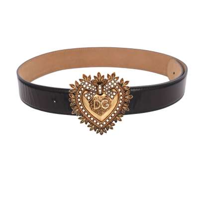 DEVOTION Pearl Heart Leather Belt Black Gold 80 32 S