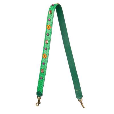 Crystal Flower Leather Snake Leather Bag Strap Handle Green Pink