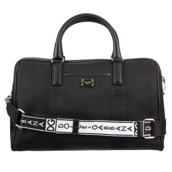 Nylon Weekender / Reisetasche / Duffle Bag mit Schulterriemen mit Logo Print, Leder Details und Logo Schild von DOLCE & GABBANA