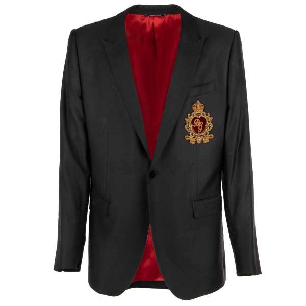 Virgin Wool blazer MARTINI with crown texture and embroidered coat of arms with DG logo and crown by DOLCE & GABBANA