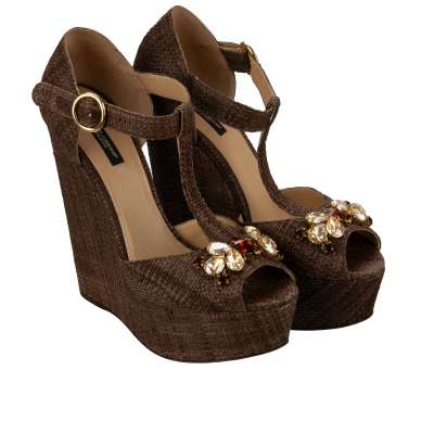 Crystal Plateau Straw Sandals BIANCA Brown 41 US 11