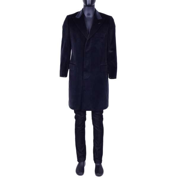 Shiny Velvet Coat with a hidden button tape by DOLCE & GABBANA Black Line