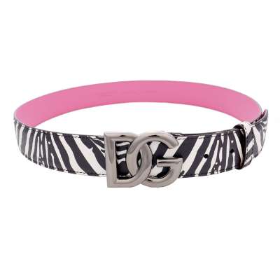 DJ Khaled DG Logo Zebra Dauphine Leather Belt Black White Pink