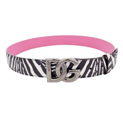 DJ Khaled DG Logo Rollschnalle Zebra Dauphine Leder Gürtel Weiß Pink Schwarz