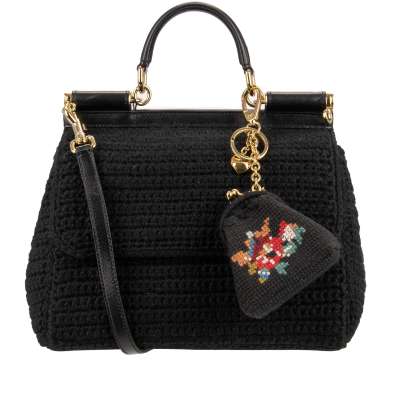 Tasche SICILY aus Merino Wolle mit Portemonnaie und Logo Schwarz