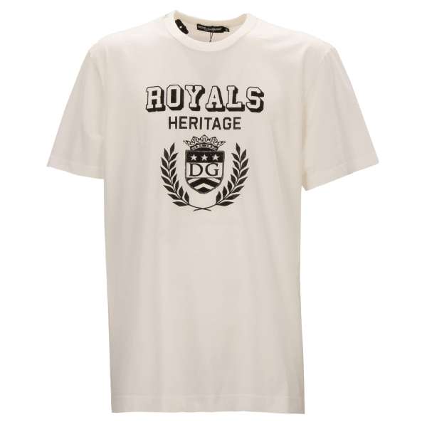 Cotton T-Shirt with Royals Heritage crown print in white by DOLCE & GABBANA