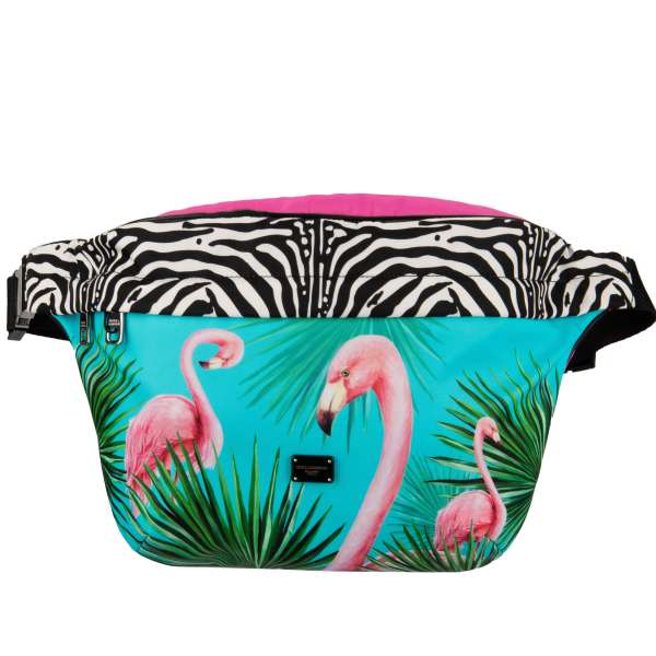 Crossbody Bag / Waist Bag / Pouch with flamingo, zebra, plants and logo print and logo plate by DOLCE & GABBANA - DOLCE & GABBANA x DJ KHALED Limited Edition
