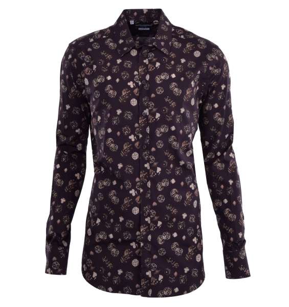Dices & Card Suits printed shirt with short collar and cuffs by DOLCE & GABBANA Black Label - GOLD Line