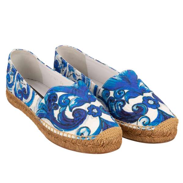 Leichte Espadrilles aus Jacquard mit Majolika Print in Blau und Weiß von DOLCE & GABBANA