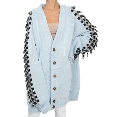 RUNWAY Oversize Leather Coat Jacket Sweater Blue M L XL