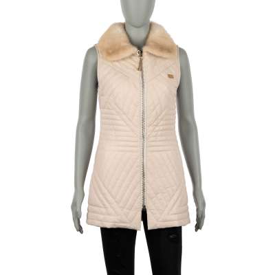 COUTURE Lederjacke Weste mit Pelzbesatz START OVER Beige S