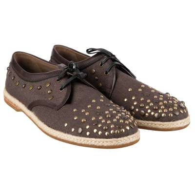 Canvas Leder Derby Schuhe MONDELLO mit Nieten Braun
