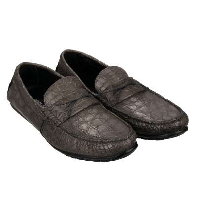 Crocodile Leather Moccasins Loafer Shoes RAGUSA Gray