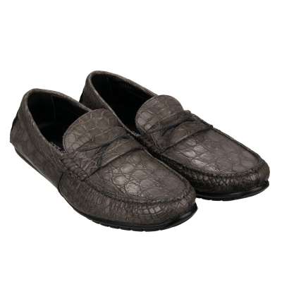 Krokodil Leder Mokassins Loafer Schuhe RAGUSA Grau