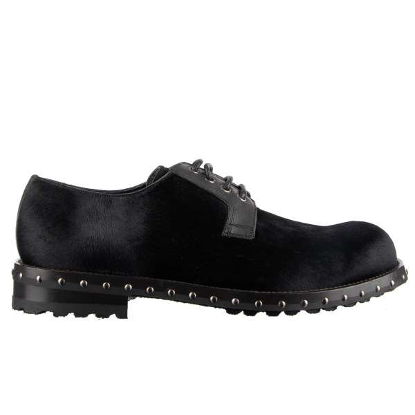 Stable fur derby shoes SAN PIETRO in Black with leather details and a massive studded sole by DOLCE & GABBANA