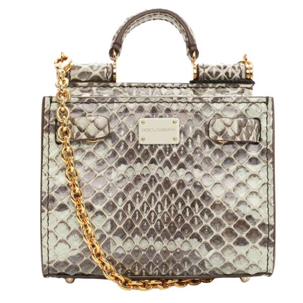 Snake Leather Crossbody Clutch Bag SICILY 62 Micro with DG Logo plate and detachable metal chain strap by DOLCE & GABBANA