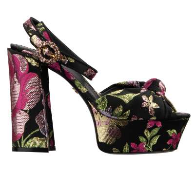 Flower Crystal Plateau Pumps Sandals KEIRA Black Pink 39 US 9