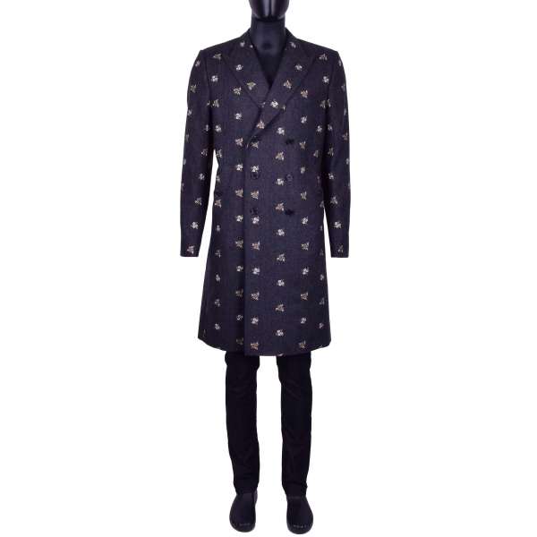 Double-breasted floral embroidered virgin wool coat by DOLCE & GABBANA