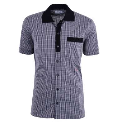 Check Print Short Sleeves Cotton Shirt Black White 40 15.75