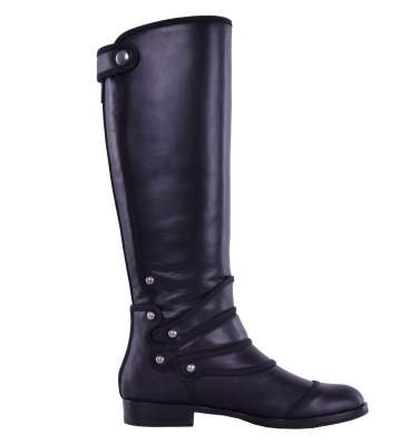 Flat Knee-High Leather Boots RODEO Black 35