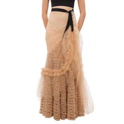 Baroque Princess Tulle Long Skirt Beige Black IT 42 DE 36 US 6