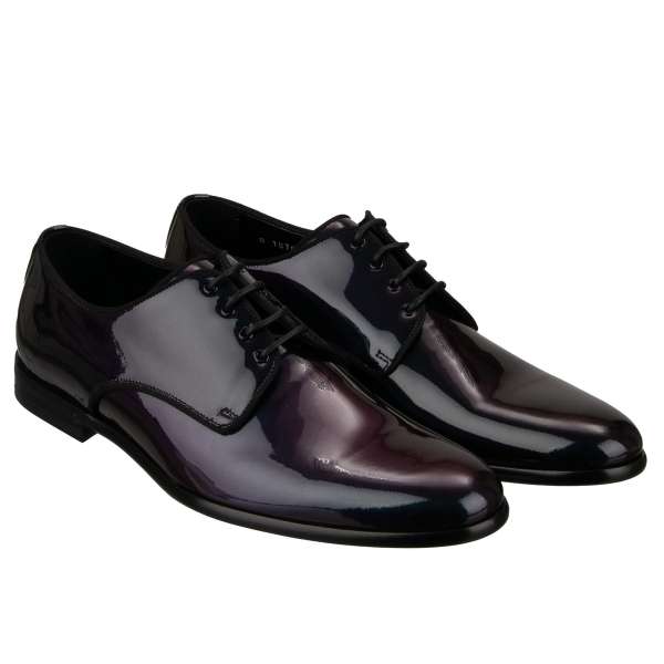 Exclusive formal derby shoes RAFFAELLO with holographic effect changing color made of Calf Leather in purple / blue by DOLCE & GABBANA