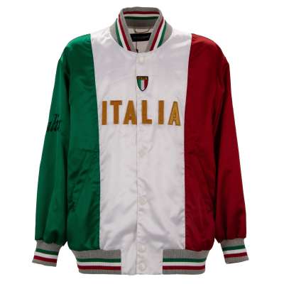 Italian Flag Bomber Jacket with Embroidered Logo Red White Green