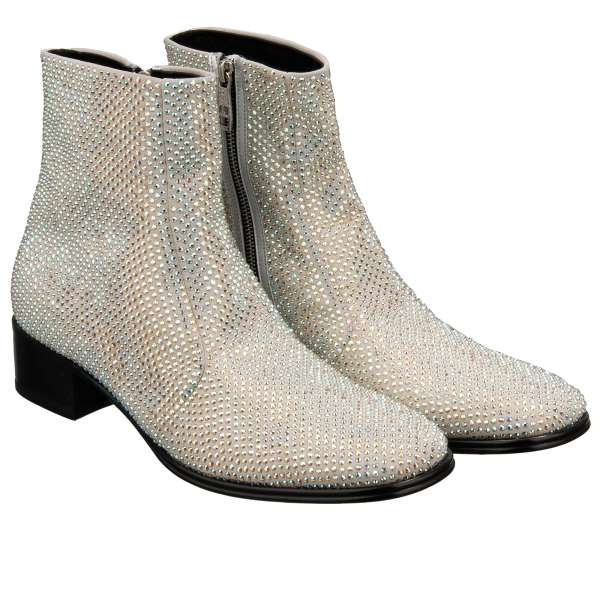 Western Style leather heeled Boots TEXANO with crystals in black by DOLCE & GABBANA 