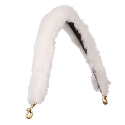 Rabbit Fur Leather Bag Strap Handle White Gold